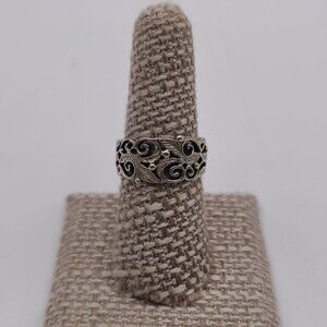 Size 7.75 Sterling Silver Tarnished Floral Nature Ring A2412